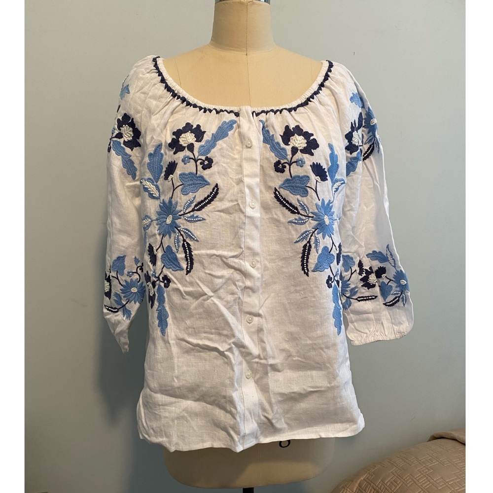 Embroidered Linen Top